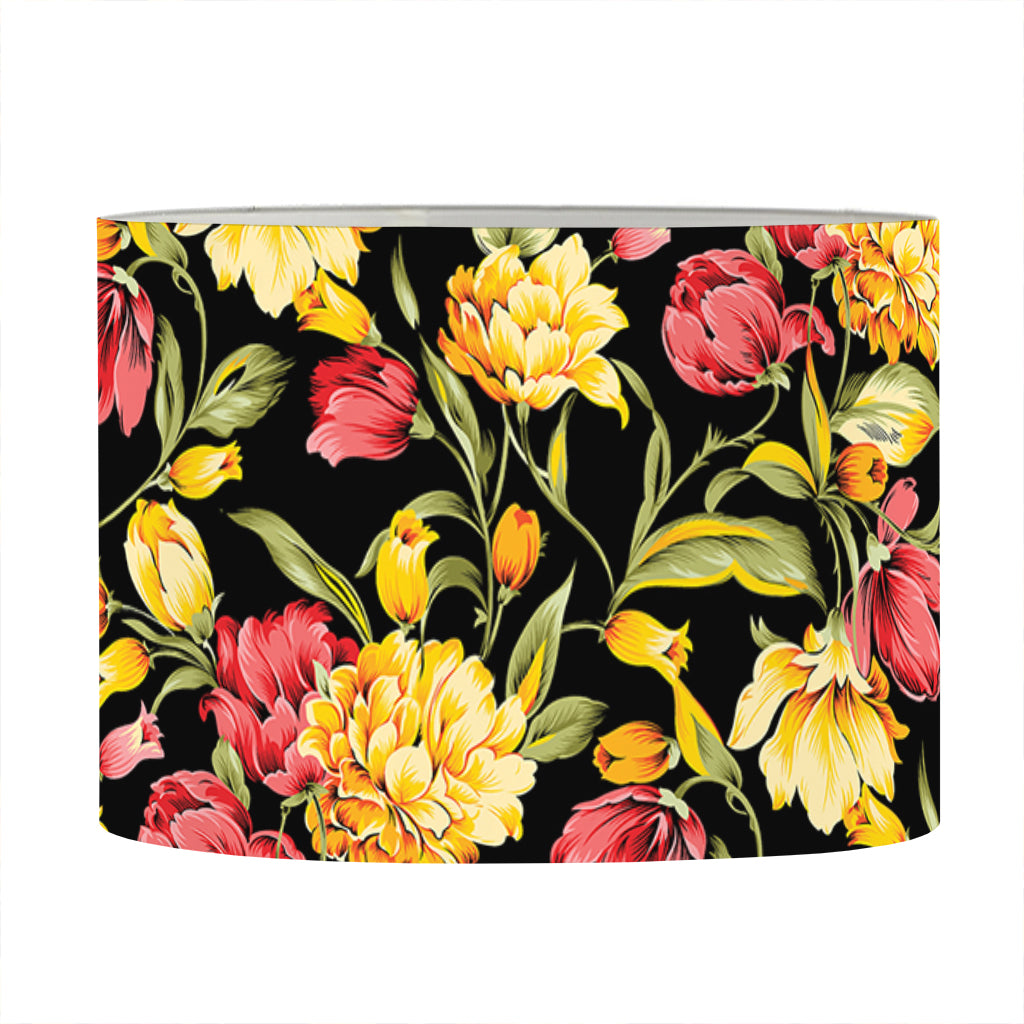 Red And Yellow Flowers Print Drum Lamp Shade