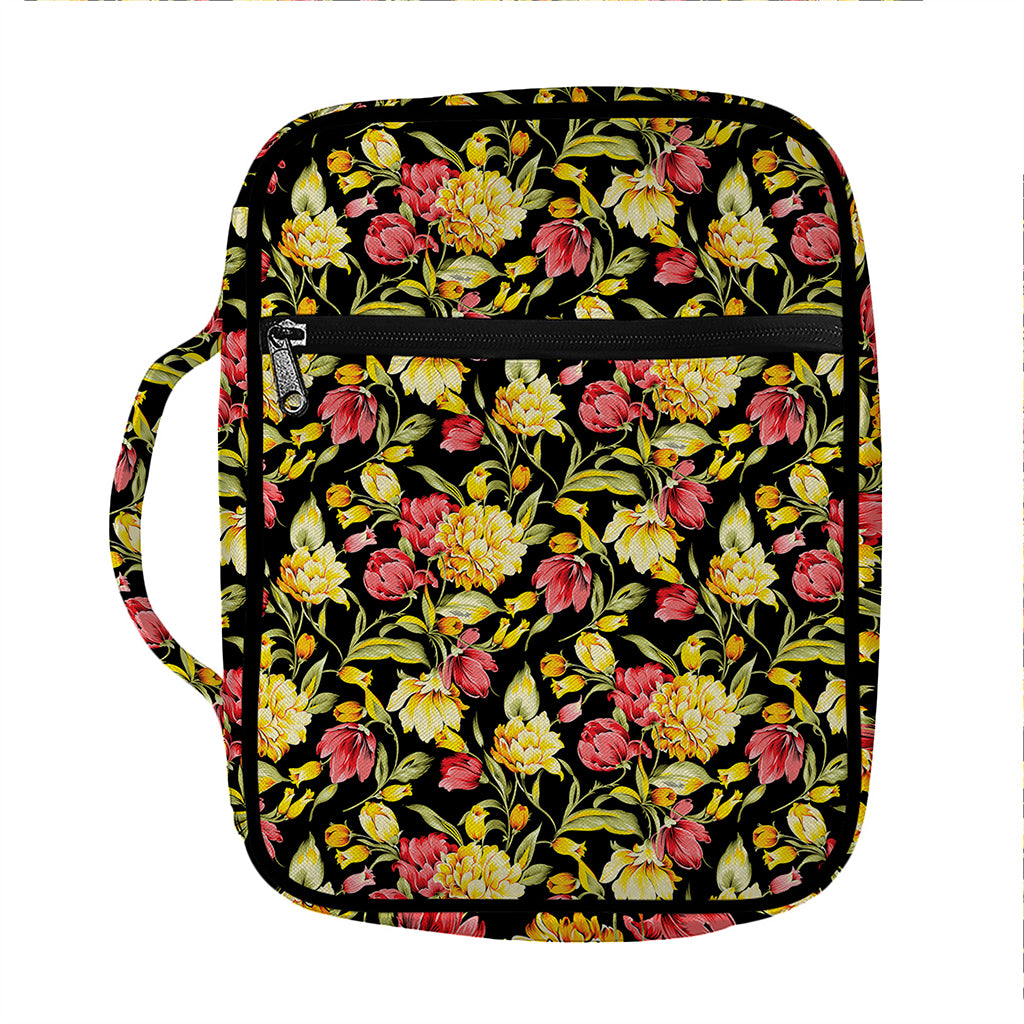 Red And Yellow Flowers Print Front Pocket Bible Bag