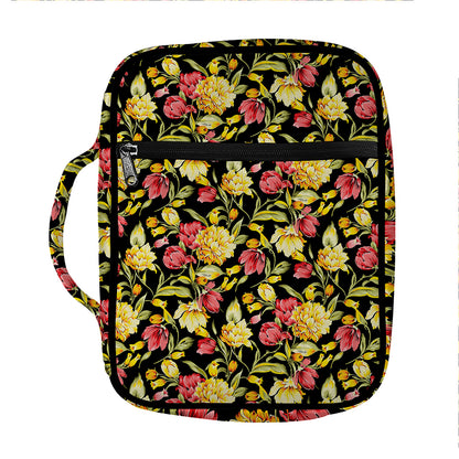 Red And Yellow Flowers Print Front Pocket Bible Bag