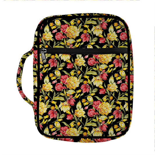 Red And Yellow Flowers Print Front Pocket Bible Bag