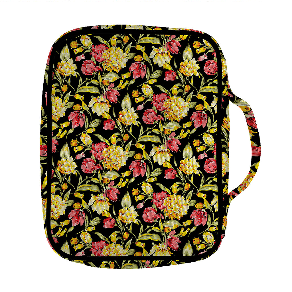 Red And Yellow Flowers Print Front Pocket Bible Bag
