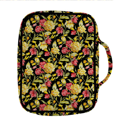 Red And Yellow Flowers Print Front Pocket Bible Bag