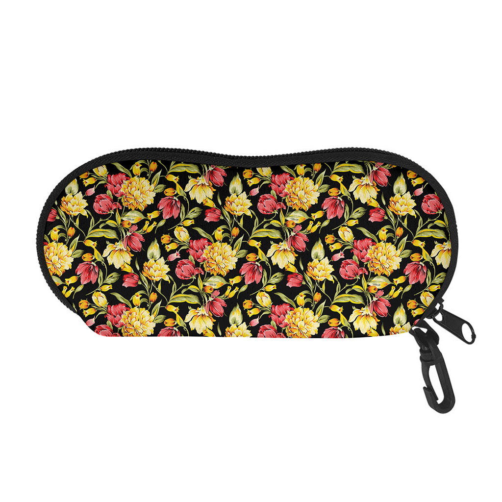 Red And Yellow Flowers Print Glasses Case