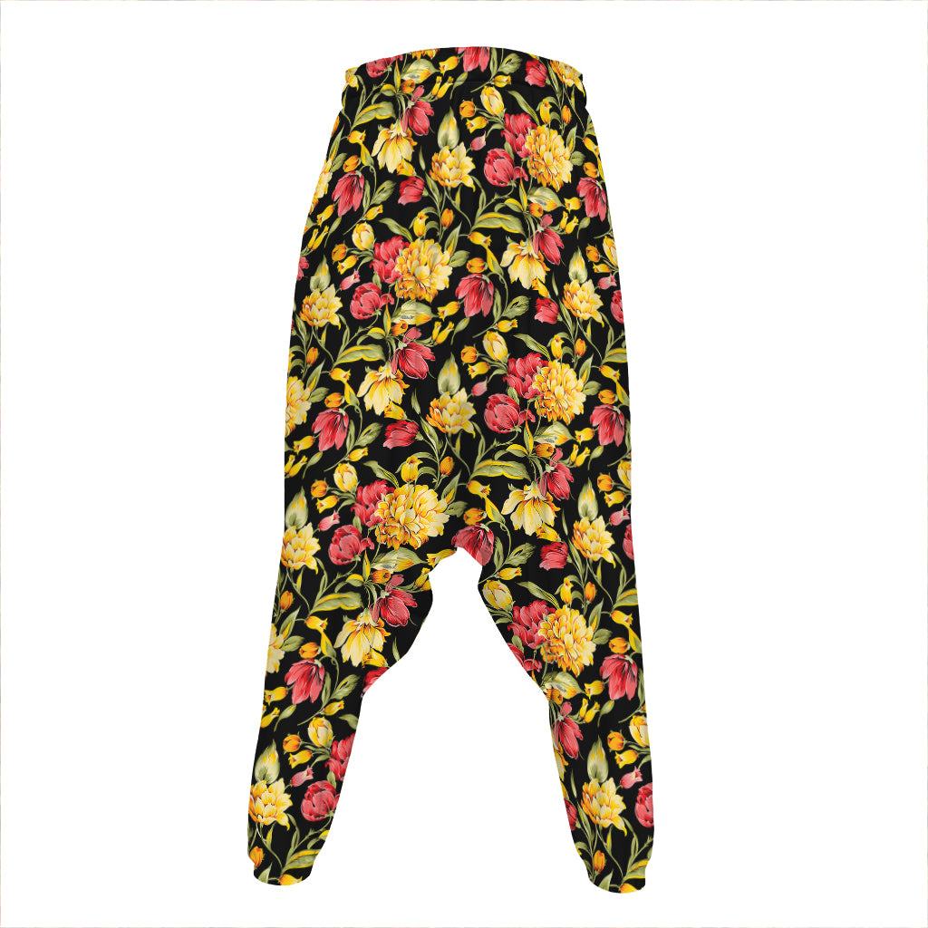 Red And Yellow Flowers Print Hammer Pants