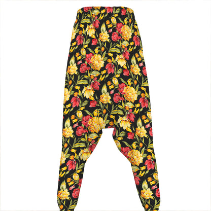 Red And Yellow Flowers Print Hammer Pants