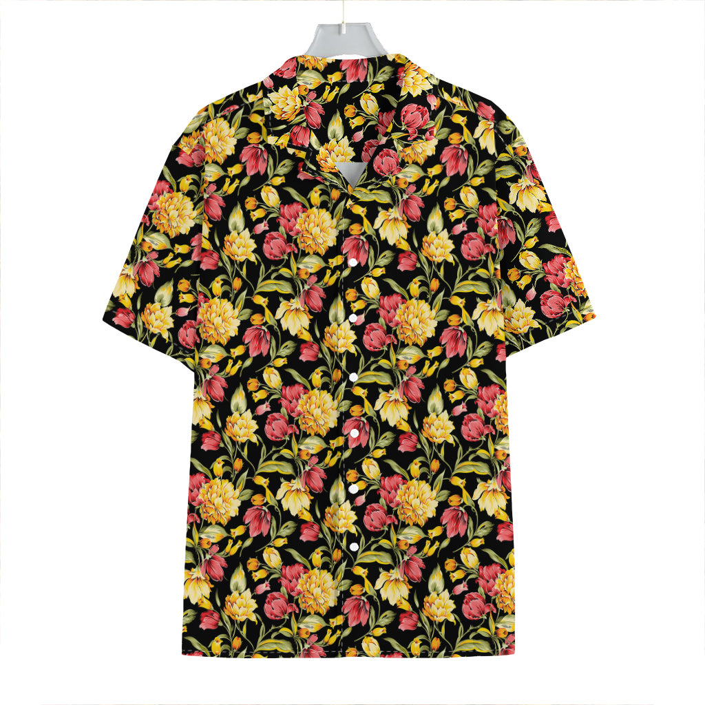 Red And Yellow Flowers Print Hawaiian Shirt