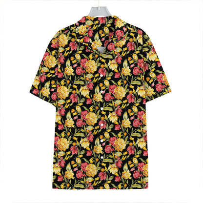 Red And Yellow Flowers Print Hawaiian Shirt
