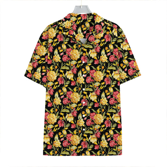 Red And Yellow Flowers Print Hawaiian Shirt