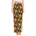 Red And Yellow Flowers Print High Slit Maxi Skirt