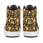Red And Yellow Flowers Print High Top Leather Sneakers