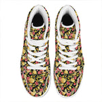 Red And Yellow Flowers Print High Top Leather Sneakers