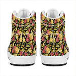 Red And Yellow Flowers Print High Top Leather Sneakers