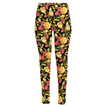Red And Yellow Flowers Print High-Waisted Pocket Leggings