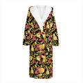 Red And Yellow Flowers Print Hooded Bathrobe