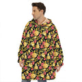 Red And Yellow Flowers Print Hoodie Blanket