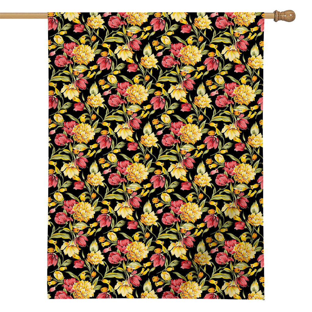 Red And Yellow Flowers Print House Flag