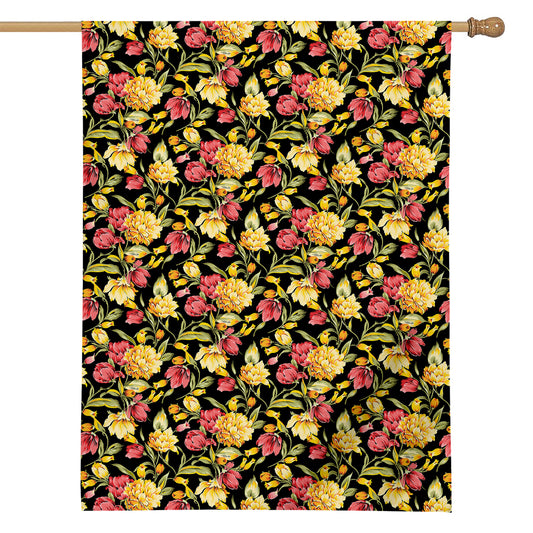 Red And Yellow Flowers Print House Flag
