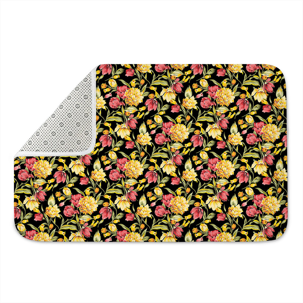Red And Yellow Flowers Print Indoor Door Mat