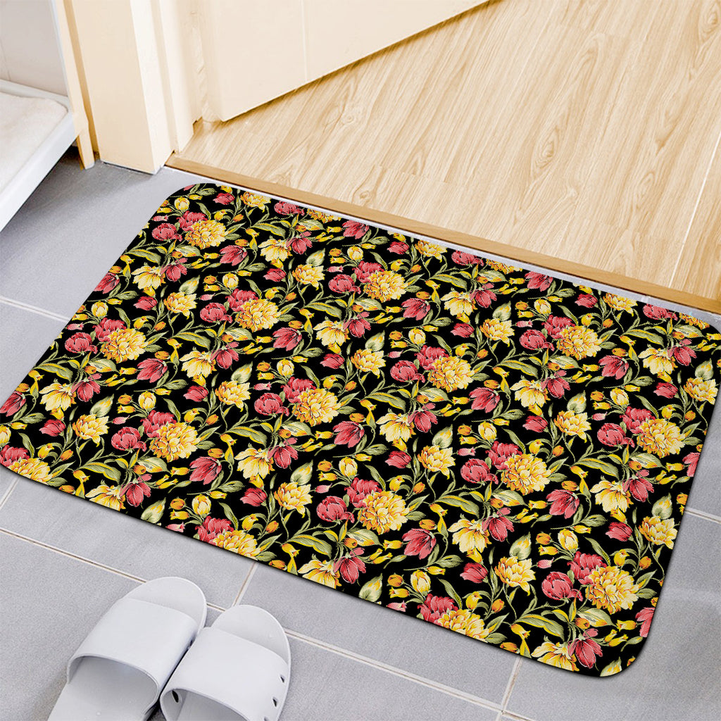 Red And Yellow Flowers Print Indoor Door Mat
