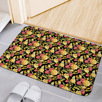 Red And Yellow Flowers Print Indoor Door Mat