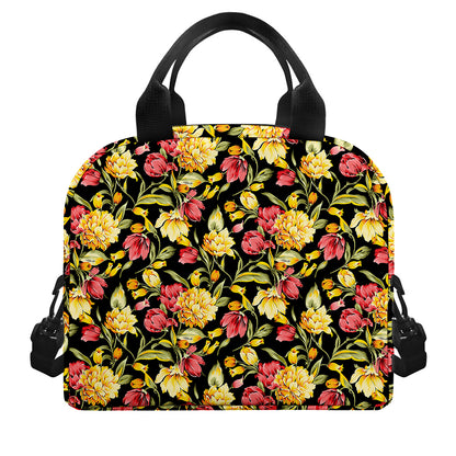 Red And Yellow Flowers Print Insulated Lunch Bag