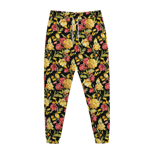 Red And Yellow Flowers Print Jogger Pants