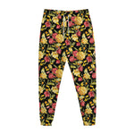 Red And Yellow Flowers Print Jogger Pants