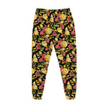 Red And Yellow Flowers Print Jogger Pants