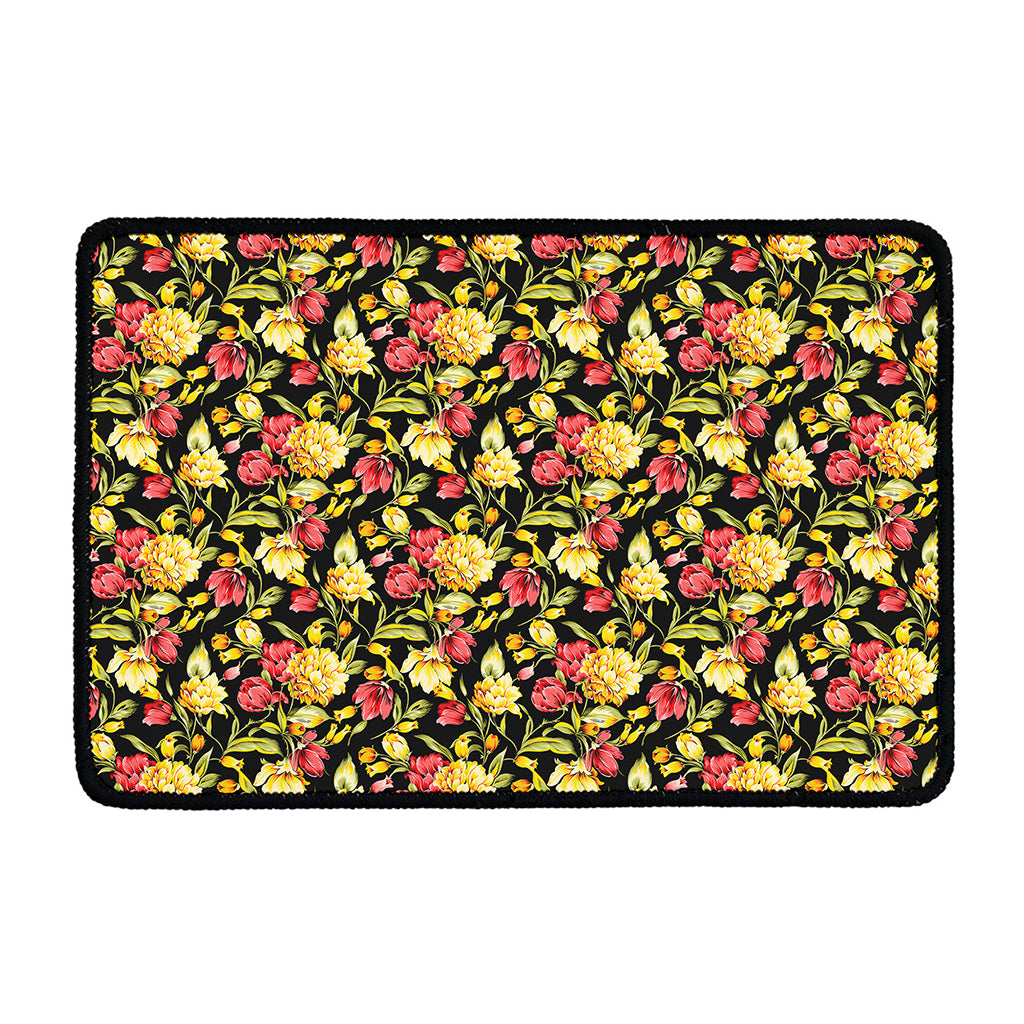 Red And Yellow Flowers Print Kitchen Mat