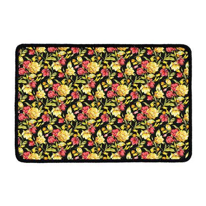 Red And Yellow Flowers Print Kitchen Mat
