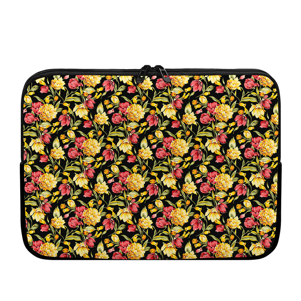 Red And Yellow Flowers Print Laptop Sleeve