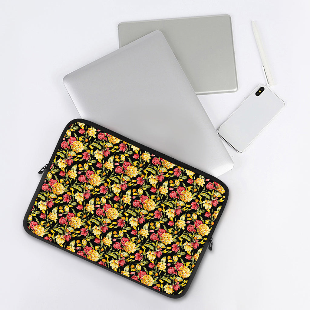 Red And Yellow Flowers Print Laptop Sleeve
