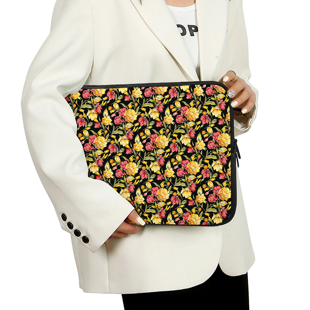 Red And Yellow Flowers Print Laptop Sleeve