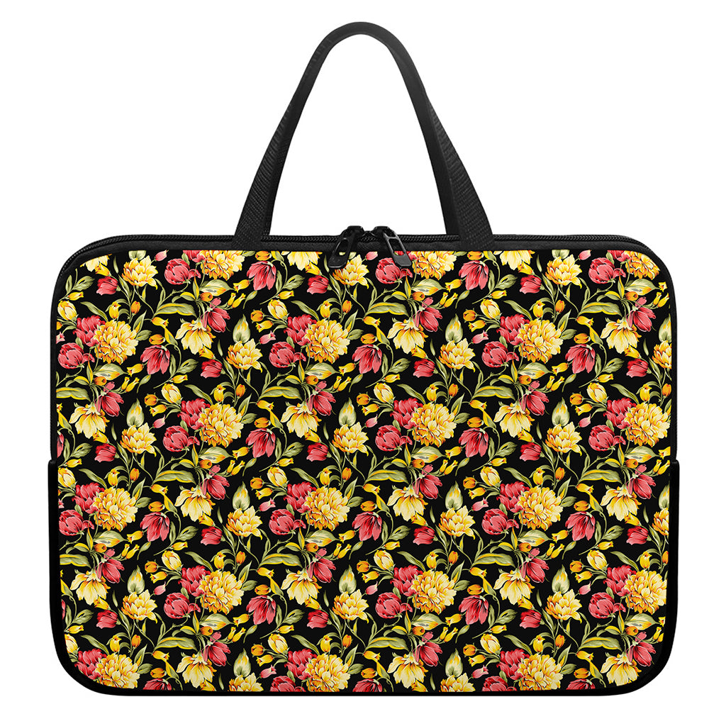 Red And Yellow Flowers Print Laptop Sleeve With Handle