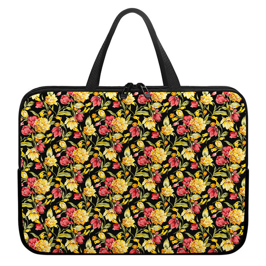 Red And Yellow Flowers Print Laptop Sleeve With Handle