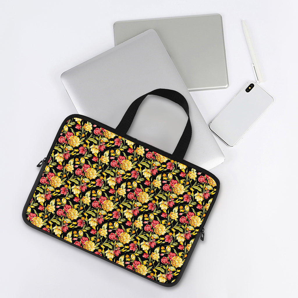 Red And Yellow Flowers Print Laptop Sleeve With Handle
