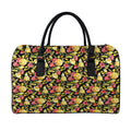 Red And Yellow Flowers Print Leather Duffel Bag