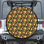 Red And Yellow Flowers Print Leather Spare Tire Cover