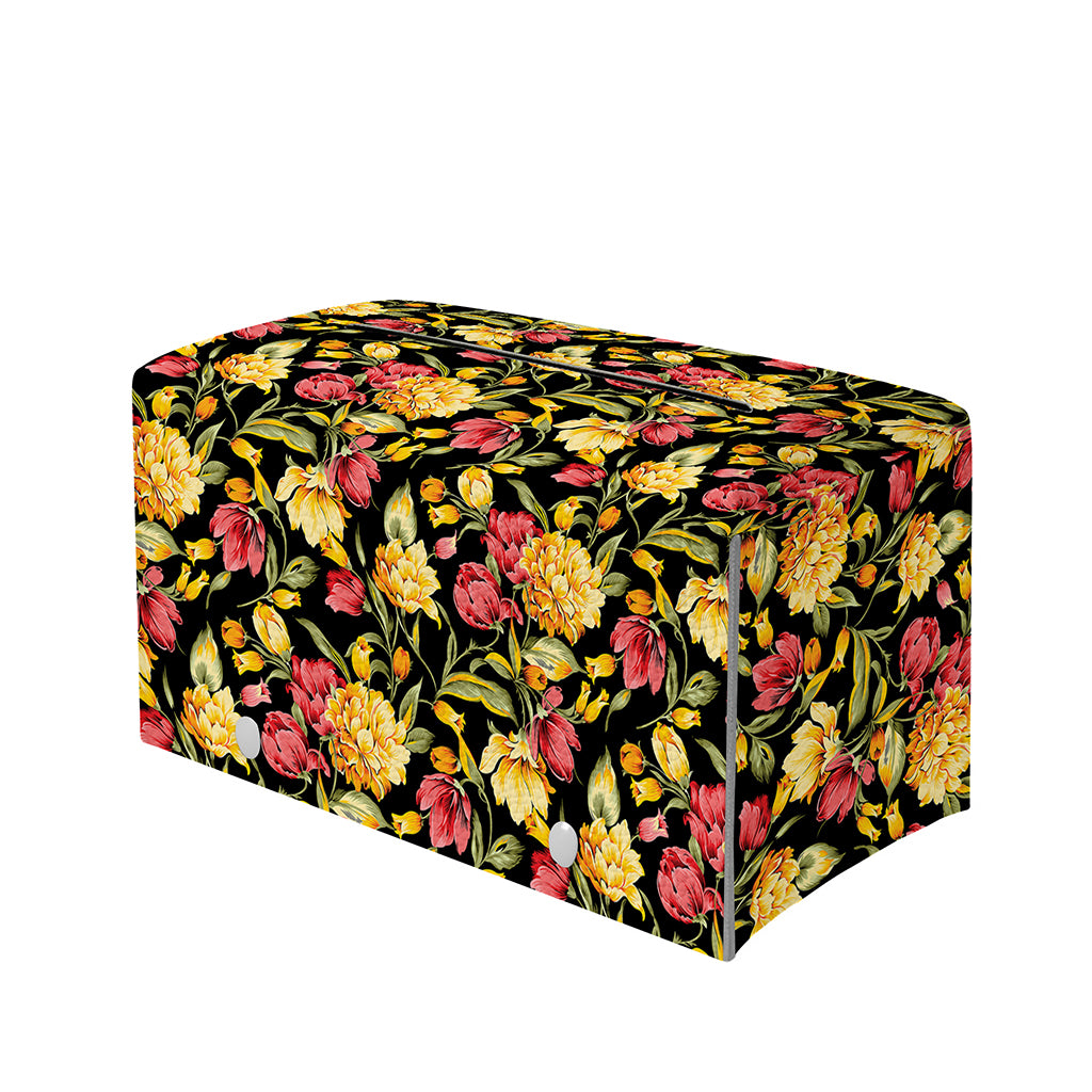 Red And Yellow Flowers Print Leather Tissue Box Cover