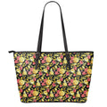 Red And Yellow Flowers Print Leather Tote Bag With Zipper