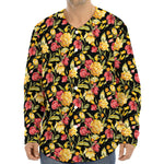 Red And Yellow Flowers Print Long Sleeve Baseball Jersey