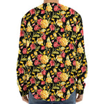 Red And Yellow Flowers Print Long Sleeve Baseball Jersey