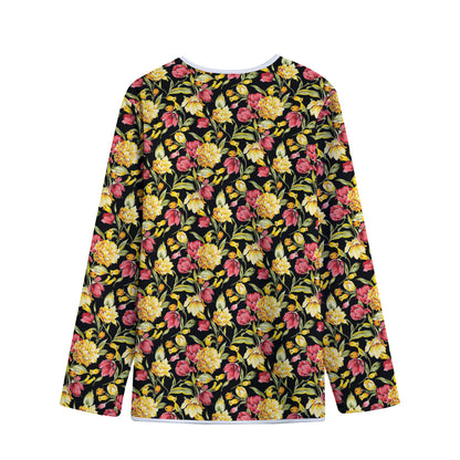 Red And Yellow Flowers Print Long Sleeve Short Coat