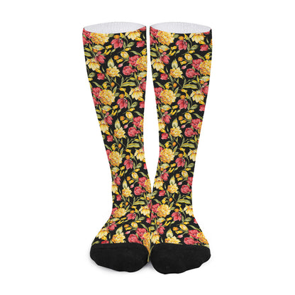 Red And Yellow Flowers Print Long Socks