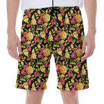 Red And Yellow Flowers Print Men's Beach Shorts