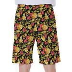 Red And Yellow Flowers Print Men's Beach Shorts