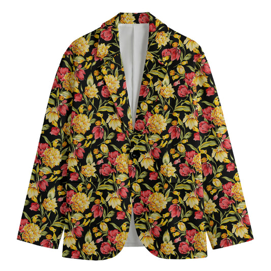 Red And Yellow Flowers Print Men's Blazer