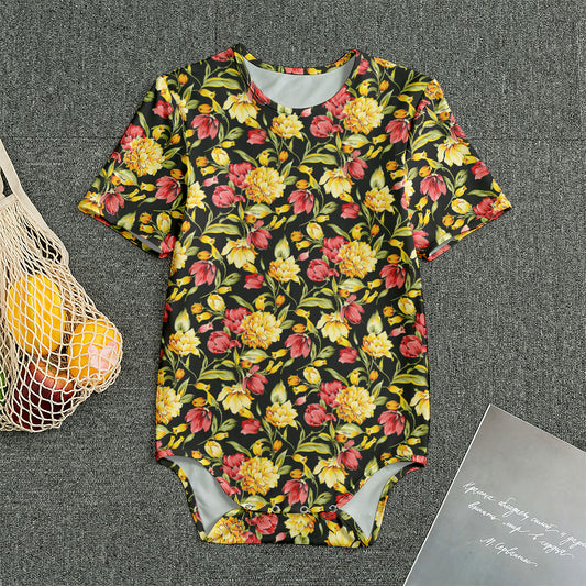 Red And Yellow Flowers Print Men's Bodysuit