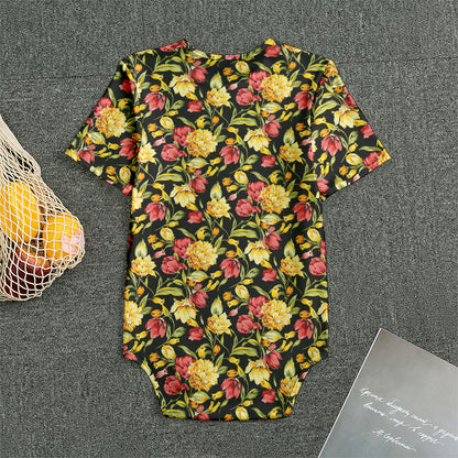 Red And Yellow Flowers Print Men's Bodysuit
