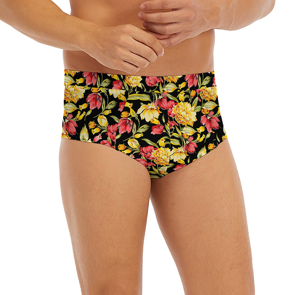 Red And Yellow Flowers Print Men's Briefs